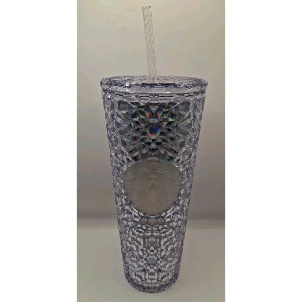 2024 Starbucks Silver Iridescent Gem 24oz Tumbler Cup Venti Cold Diamond